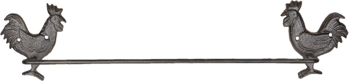 Clayre & Eef - handdoekhouder hanen 51*8*13 cm ijzer - handdoekhouder - hanen - 6Y3039 - Bruin
