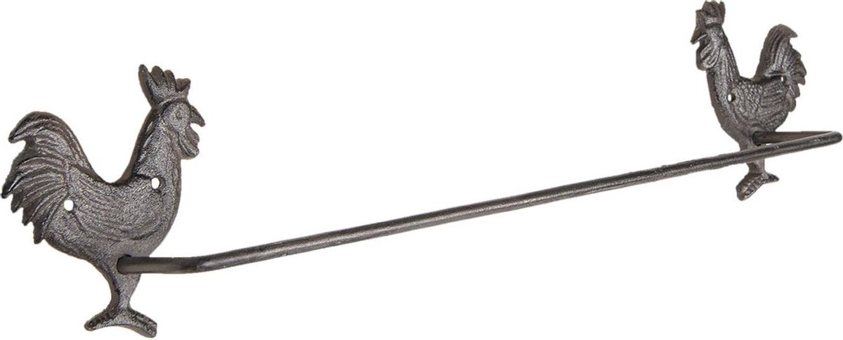 Clayre & Eef - handdoekhouder hanen 51*8*13 cm ijzer - handdoekhouder - hanen - 6Y3039 - Bruin