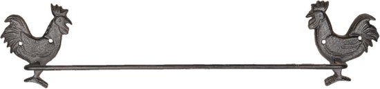 Clayre & Eef - handdoekhouder hanen 51*8*13 cm ijzer - handdoekhouder - hanen - 6Y3039 - Bruin