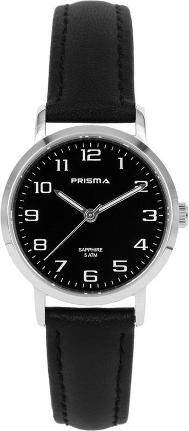 Prisma P.174 Dameshorloge 7 staal/leder zilverkleurig-zwart