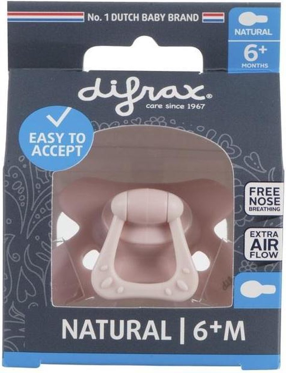 Difrax Fopspeen 6-12 maanden Natural Pure | Blossom - Roze