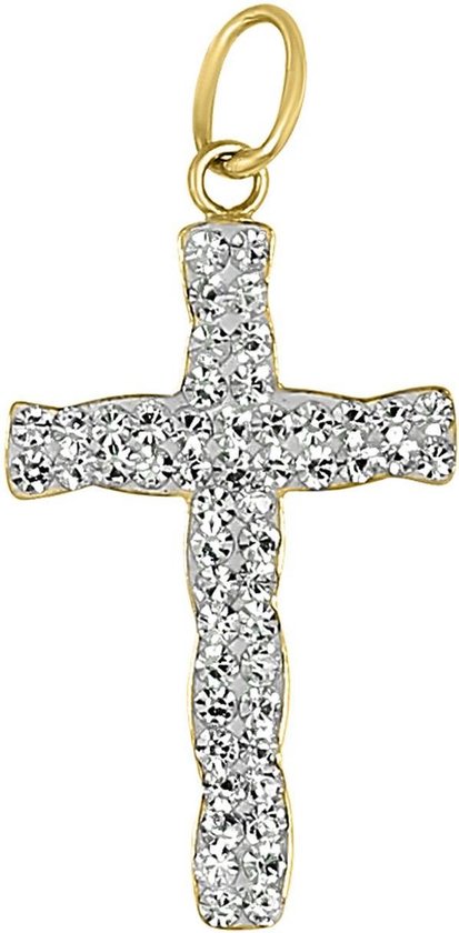 Lucardi 14 Karaat geelgouden hanger kruis met kristal