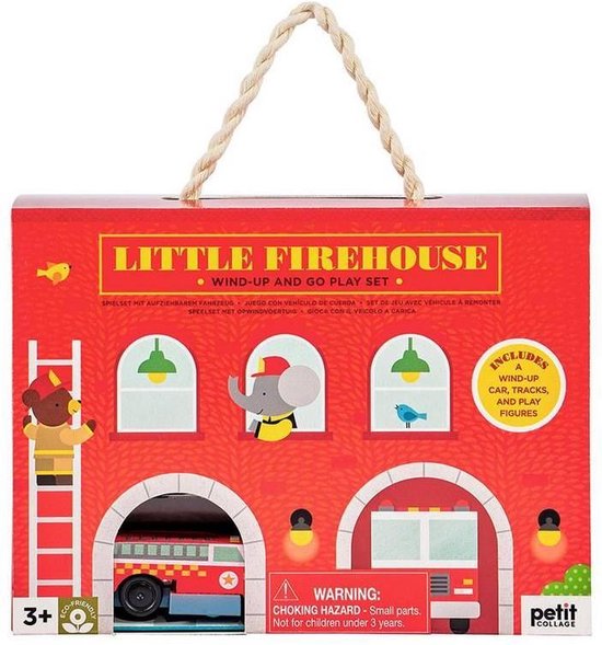 Petit Collage brandweerkazerne garage set hout/karton - Rood