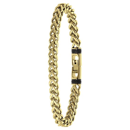 Lucardi Stalen goldplated armband breed met gourmetschakel