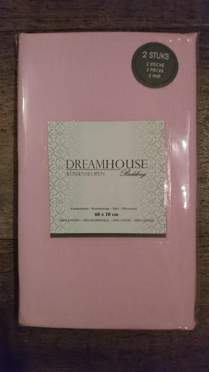 Dreamhouse Kussensloop 2 stuks, 60x70 cm, Kussenhoes 100% katoen - Roze