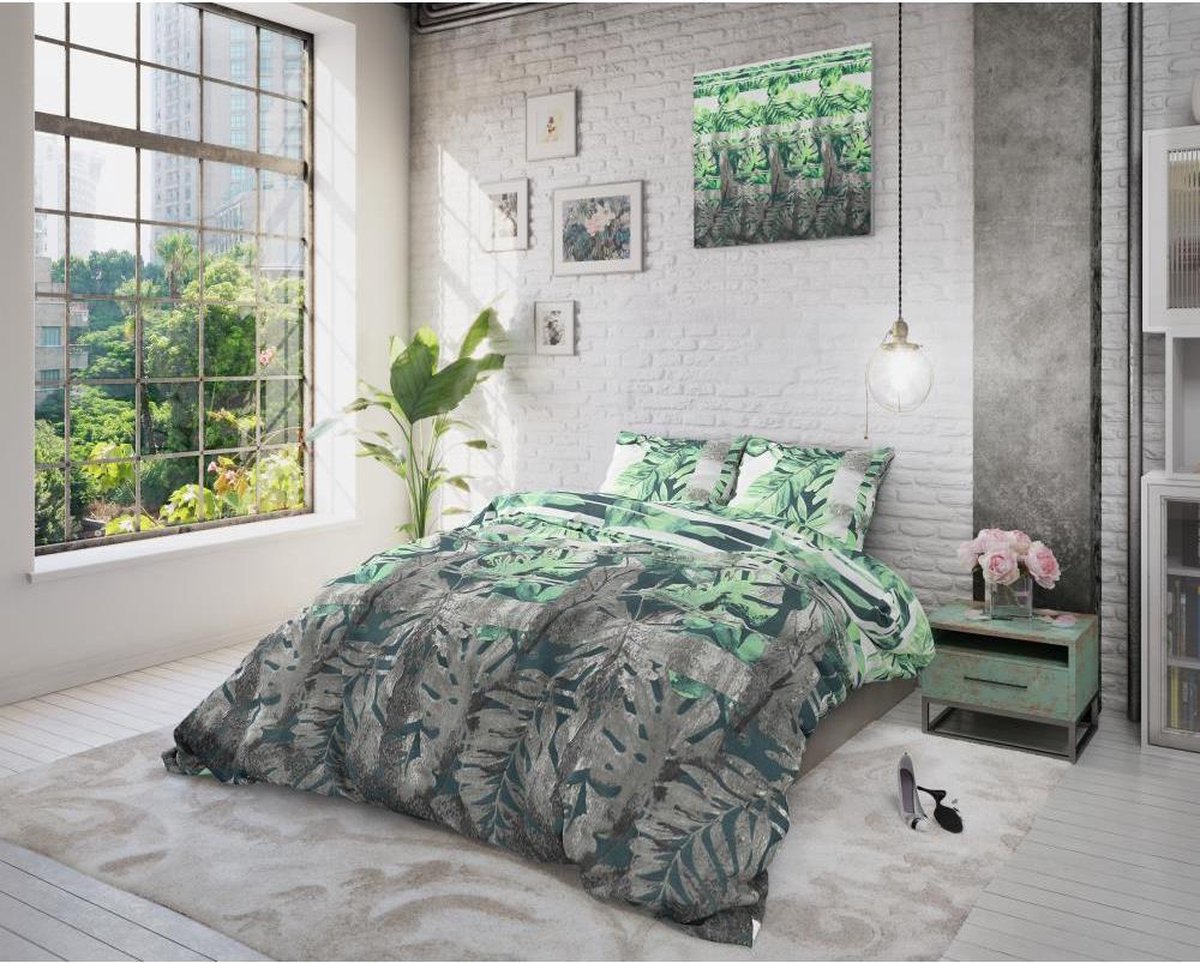 Sleeptime Dekbedovertrek - Bendos- Planten - Met knoopsluiting, incl. kussenslopen - - Groen