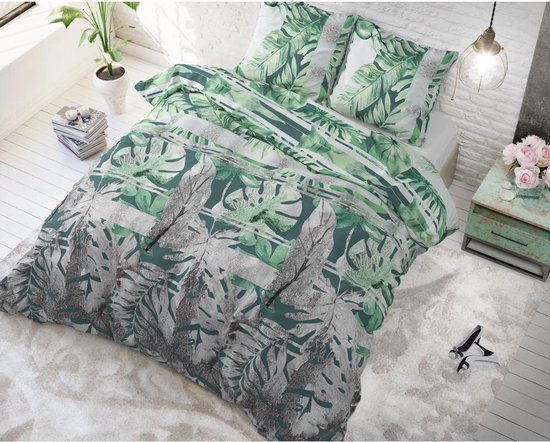 Sleeptime Dekbedovertrek - Bendos- Planten - Met knoopsluiting, incl. kussenslopen - - Groen