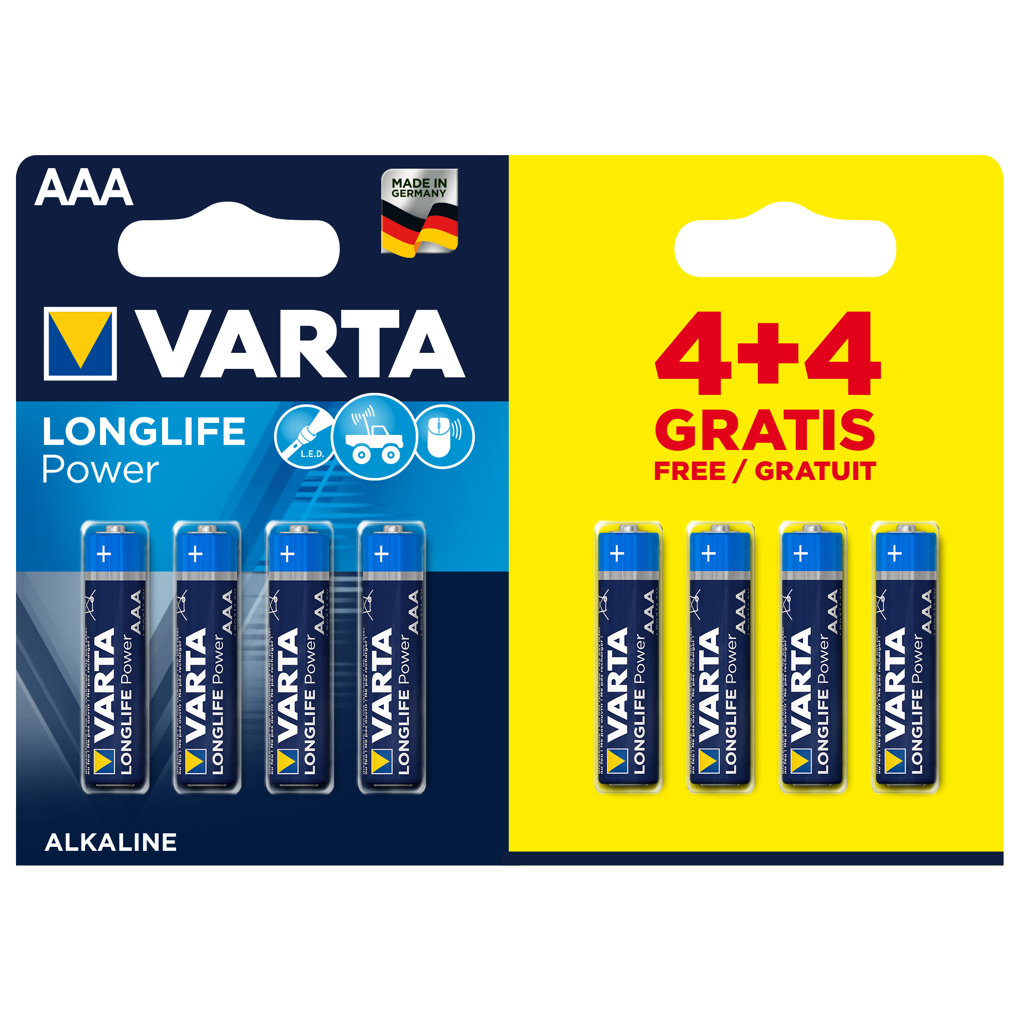 Varta Batterij AAA 4+4 Alkaline Longlife Power