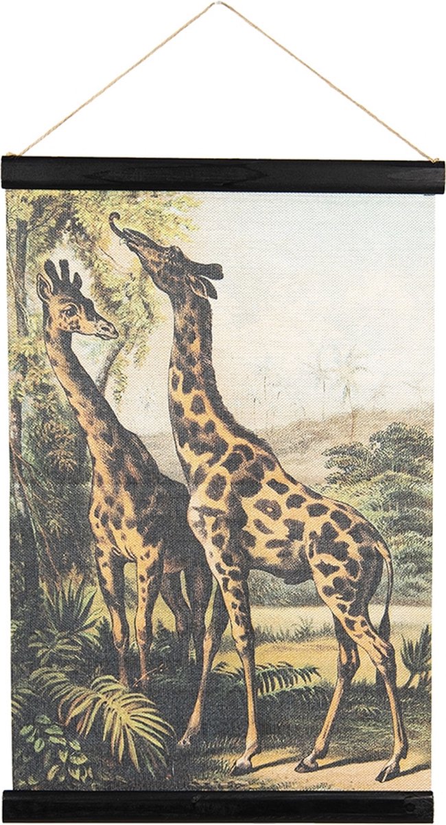 Clayre & Eef Wandkaart dieren - 40*2*60 cm - meerkleurig - linnen - rechthoekig - giraffen - - 6WK0032