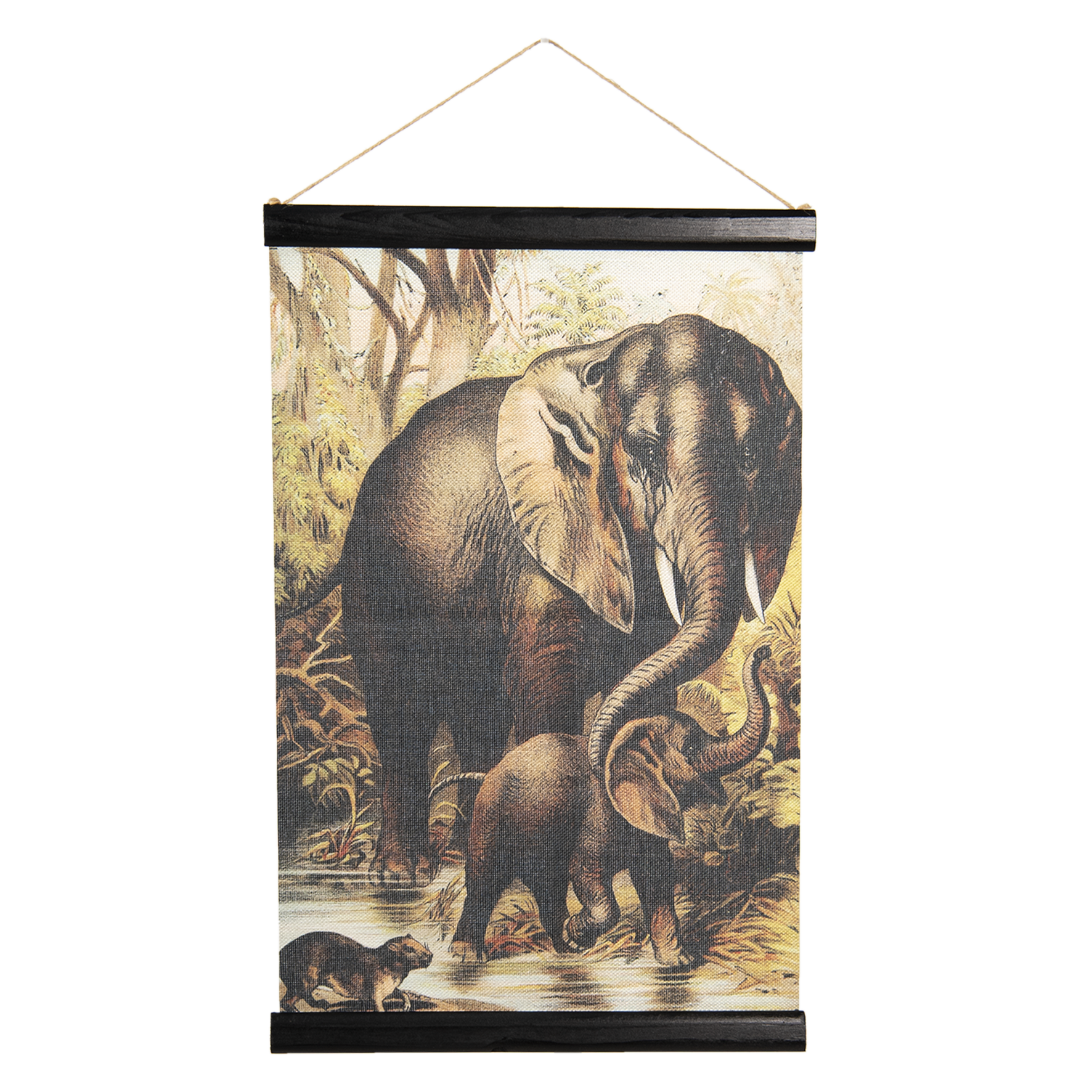 Clayre & Eef Wandkaart dieren - 40*2*60 cm - meerkleurig - linnen - rechthoekig - olifanten - - 6WK0033