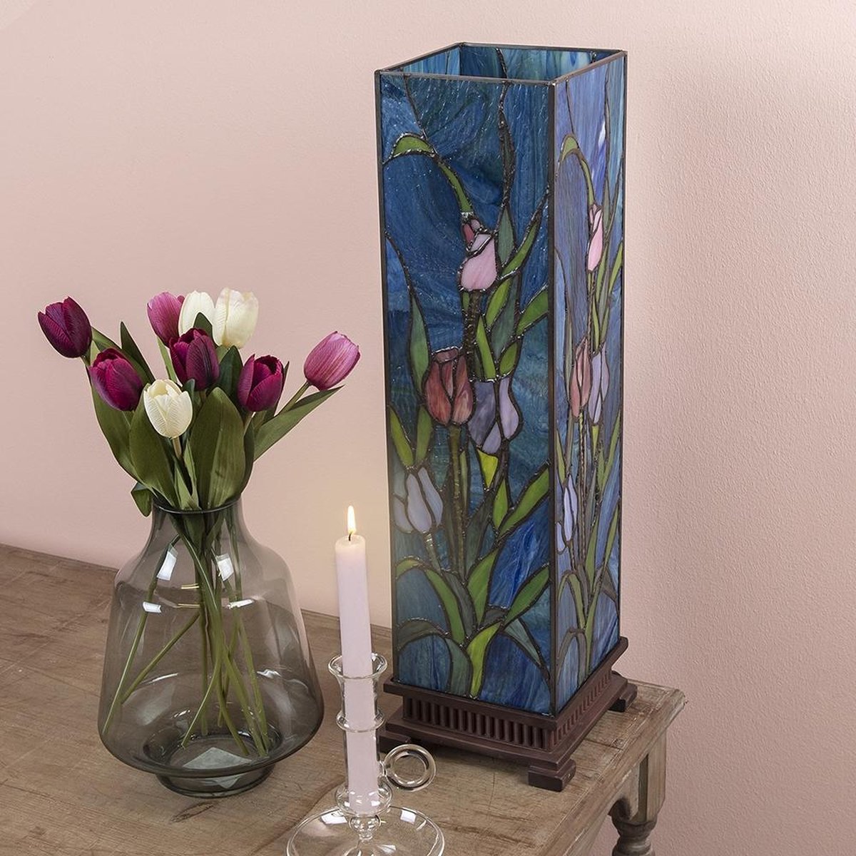 Clayre & Eef tafellamp tiffany 17x17x58 cm e27/max 1x60w - Groen