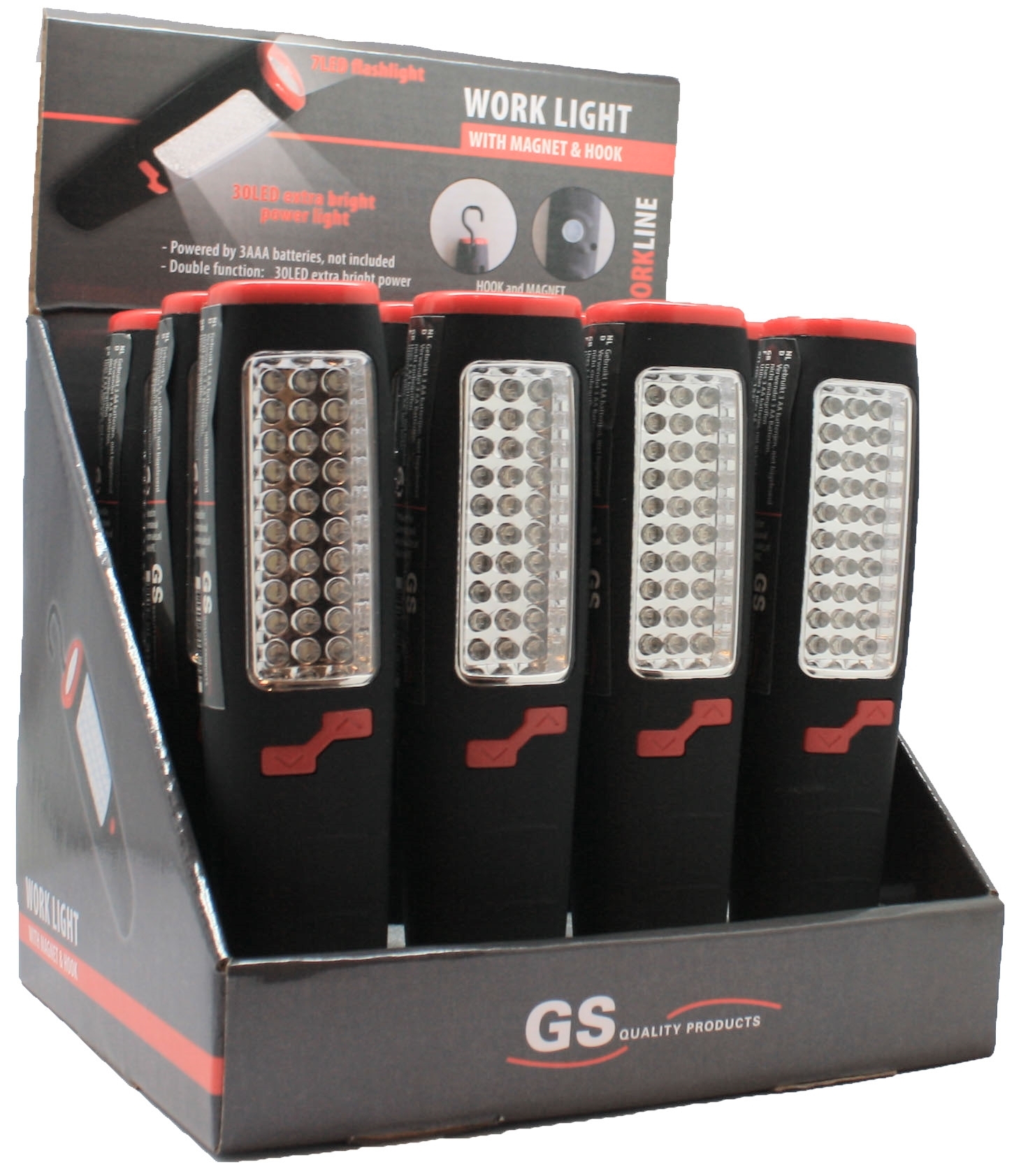 GS Quality Products Werklamp 3 in 1 LED - work light - zaklamp - campinglamp - Rood