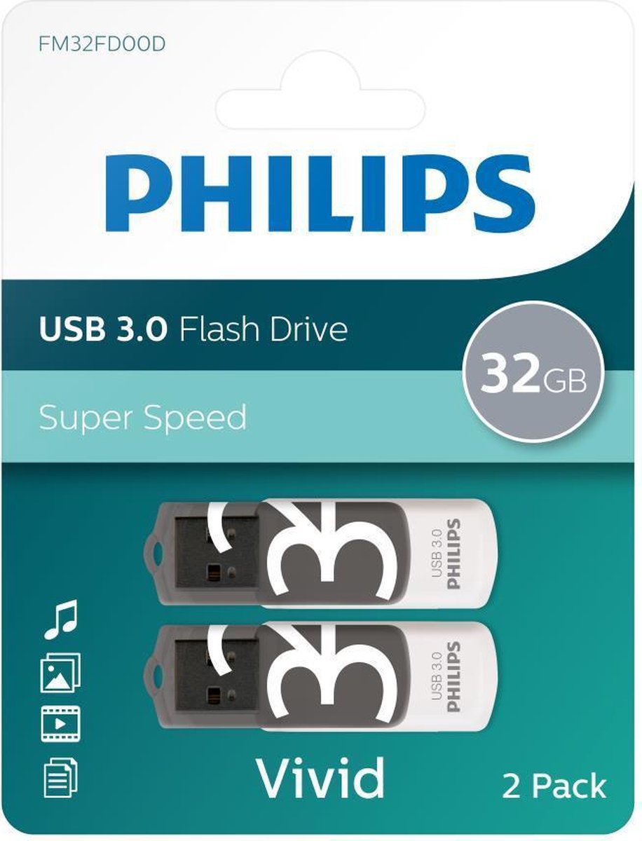 Philips FM32FD00D - USB 3.0 32GB - Vivid 2 stuks - Grijs