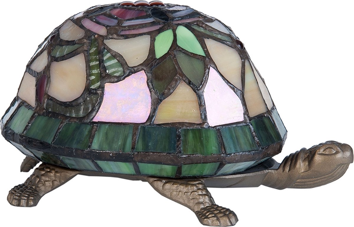 Clayre & Eef tafellamp tiffany schildpad 15x22x13 cm e14/max 1x15w - Bruin
