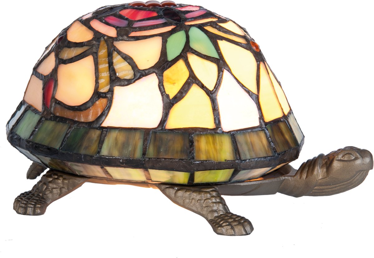 Clayre & Eef tafellamp tiffany schildpad 15x22x13 cm e14/max 1x15w - Bruin
