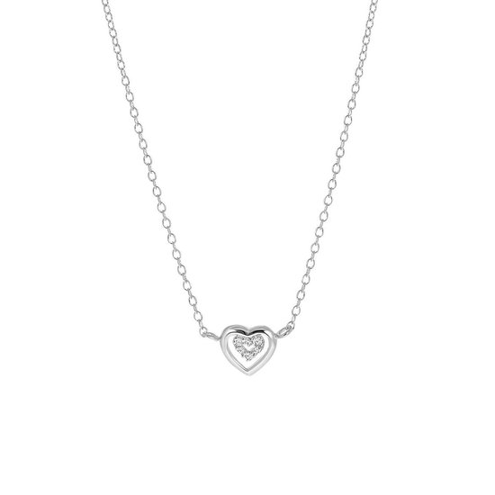 Lucardi Zilveren ketting&hanger dubbel hart zirkonia