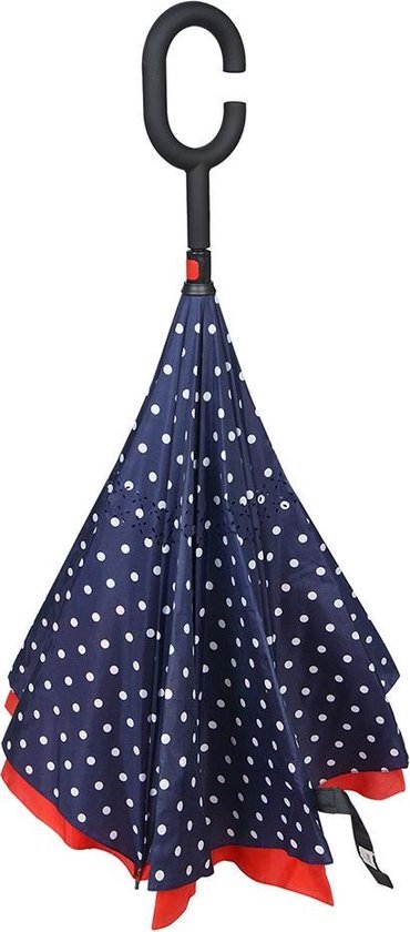 Clayre & Eef Paraplu - Ø 60 cm - blauw - polyester - stippen - juleeze - JZUM0029