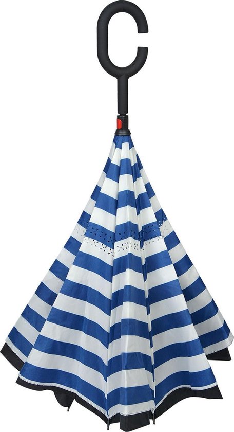 Clayre & Eef Paraplu - Ø 60 cm - blauw - polyester - strepen - juleeze - JZUM0028