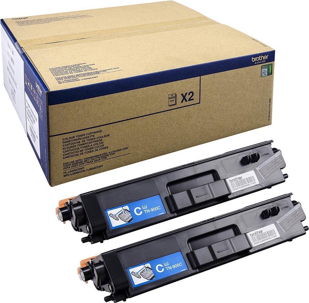 Brother TN-900CTWIN tonercartridge Origineel Cyaan 2 stuk(s)