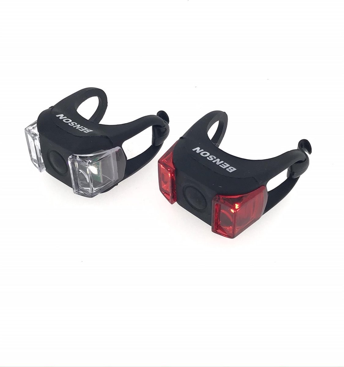 Benson 1x Fietslampen set voorlicht en achterlicht 7 x 3 x 2 cm - silicone / waterdicht - fietslampensetje - koplamp en achterlamp