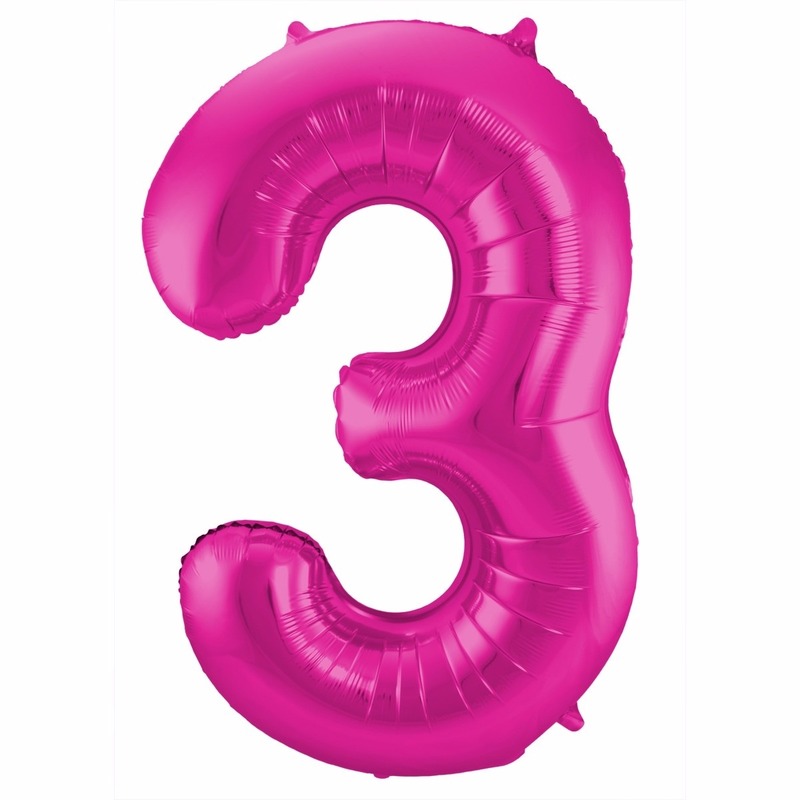 Cijfer 3 ballon 86 cm - Roze