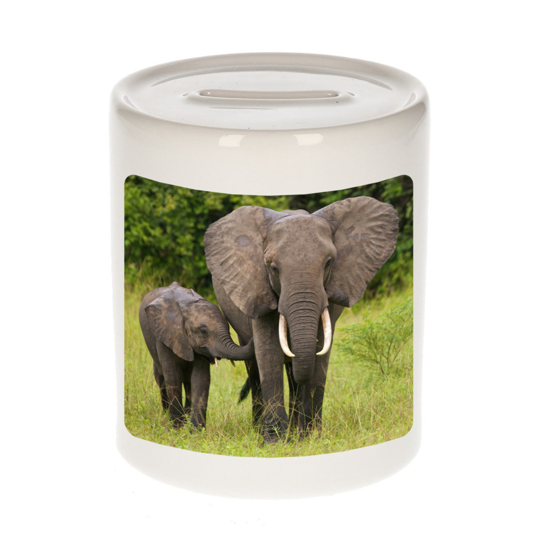 Bellatio Decorations Dieren olifant foto spaarpot 9 cm jongens en meisjes - Cadeau spaarpotten olifanten liefhebber