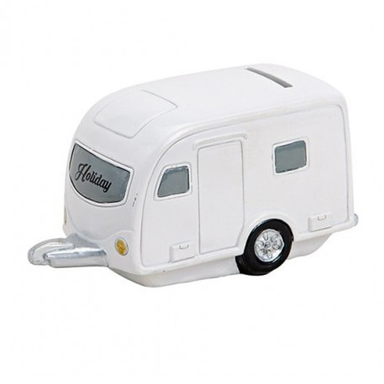 Caravan vakantie spaarpot 15 cm - Vakantiegeld spaarpotten - Wit