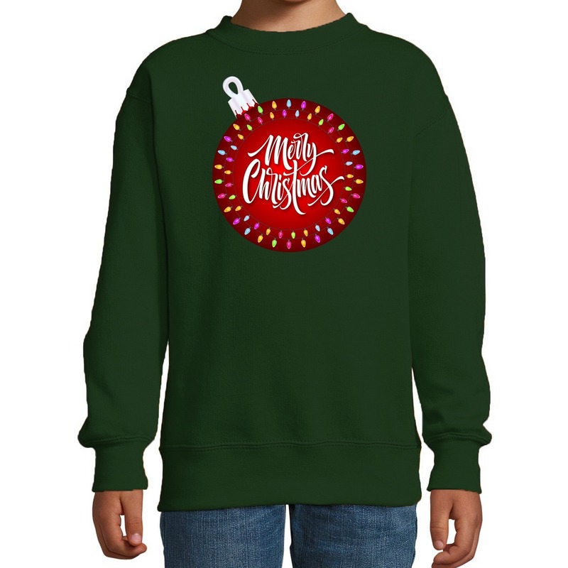 Bellatio Decorations Foute kersttrui / sweater kerstbal Merry christmas voor kinderen - kerstkleding / christmas outfit - Groen