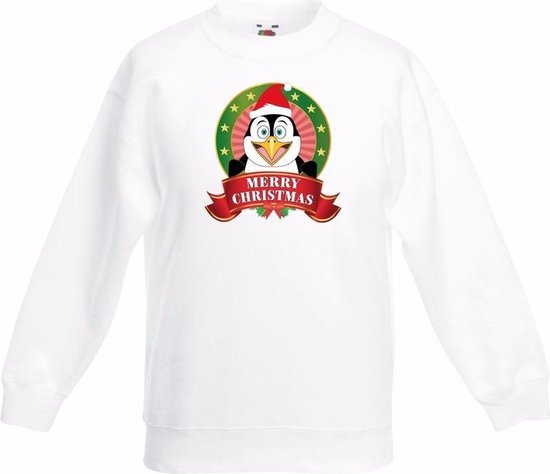 Bellatio Decorations Kerst sweater / trui voor kinderen met pinguin print - wit - jongens en meisjes sweater