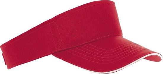 Sol-s /wit zonneklep petje voor volwassenen - Katoenen rode/witte zonnekleppen met klittenbandsluiting - Dames/heren - Rood