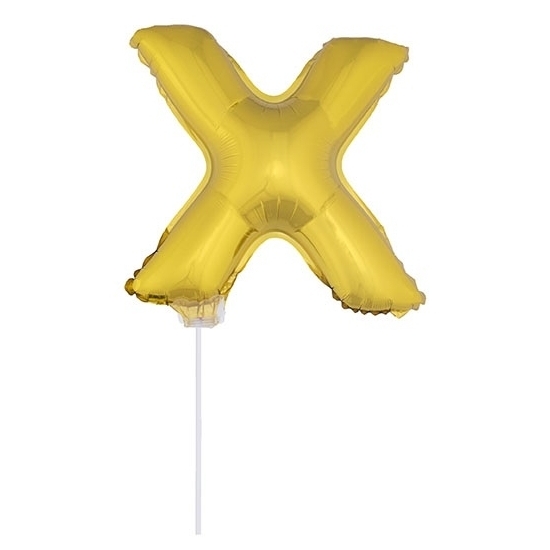 en opblaas letter ballon X op stokje 41 cm - Goud