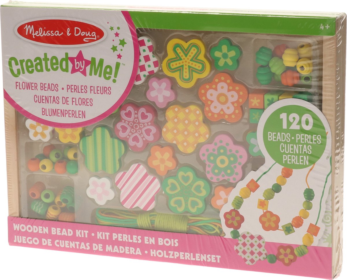 Houten speelgoed kralenset Flower Power - Zelf sieraden maken van houten kralen - DIY sieraden set voor meisjes