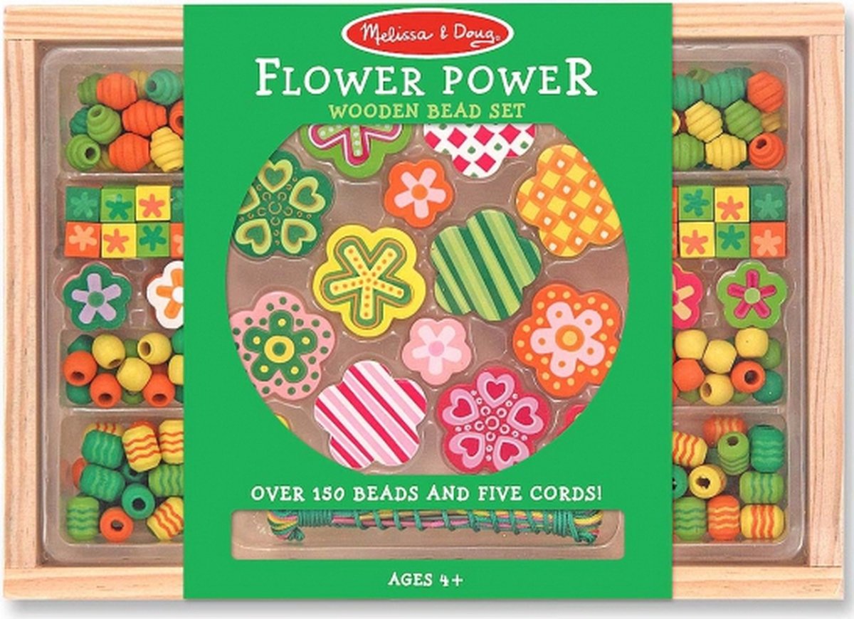 Houten speelgoed kralenset Flower Power - Zelf sieraden maken van houten kralen - DIY sieraden set voor meisjes
