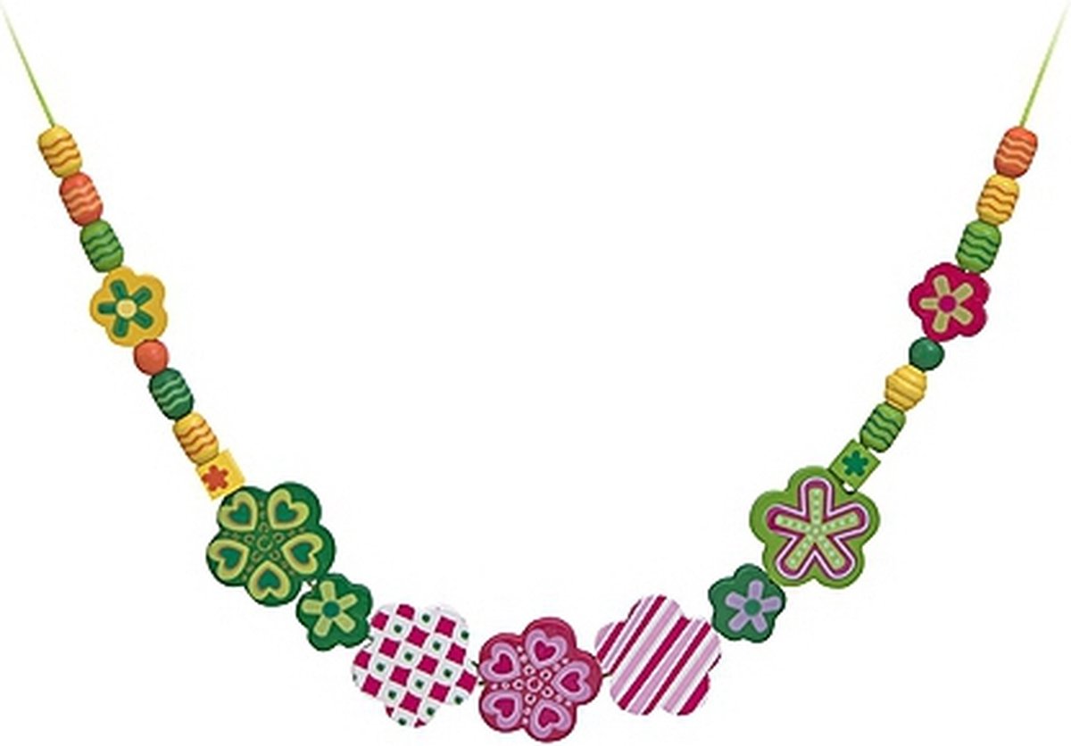 Houten speelgoed kralenset Flower Power - Zelf sieraden maken van houten kralen - DIY sieraden set voor meisjes