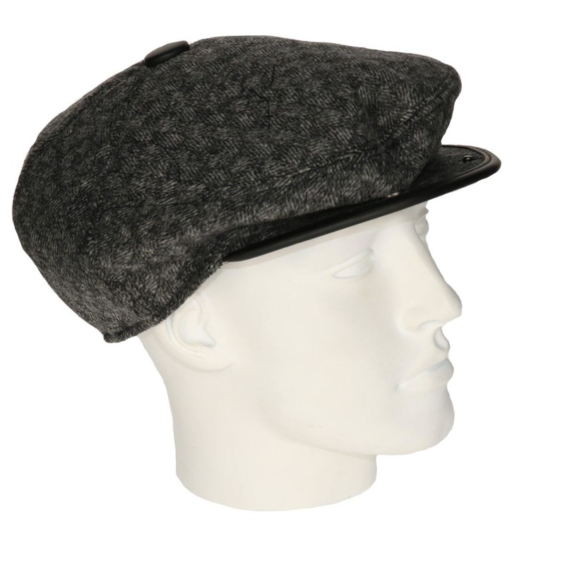 Heren flat cap donker met lichte structuur - Grijs