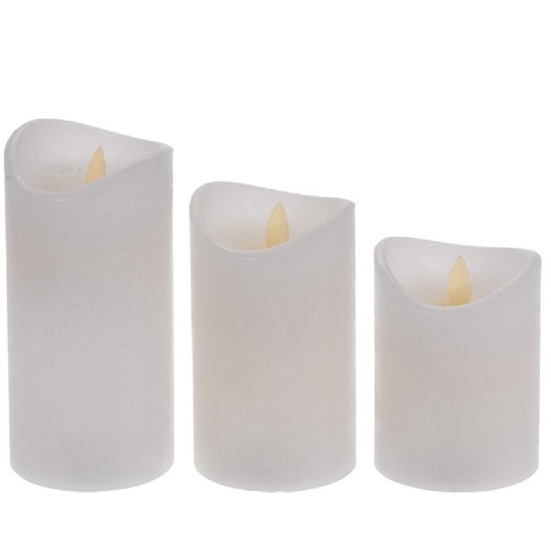 Bellatio Decorations Set van 3te led kaarsen met afstandsbediening - LED stompkaarsen - Wit