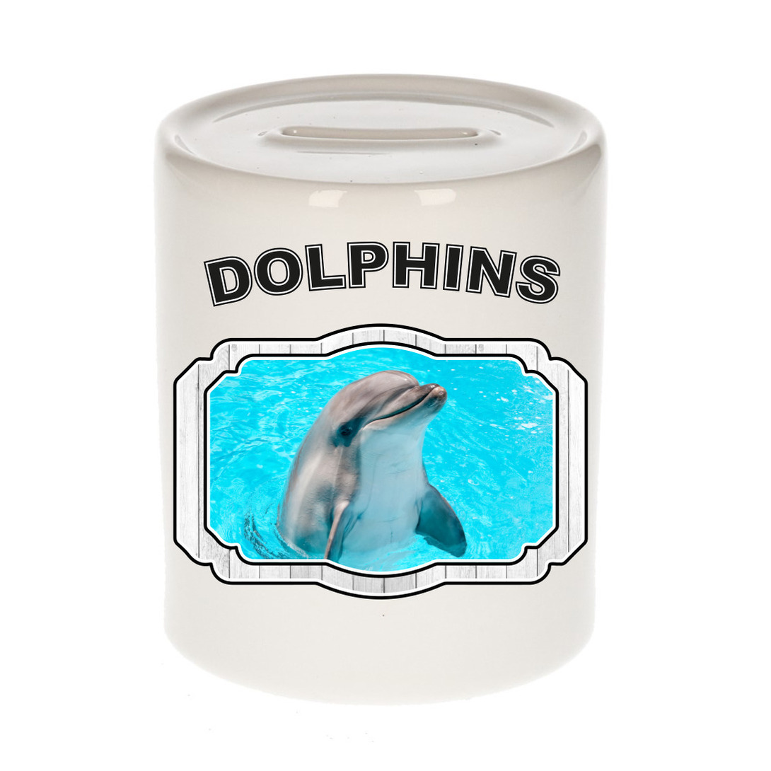 Bellatio Decorations Dieren liefhebber dolfijn spaarpot 9 cm jongens en meisjes - keramiek - Cadeau spaarpotten dolfijnen liefhebber