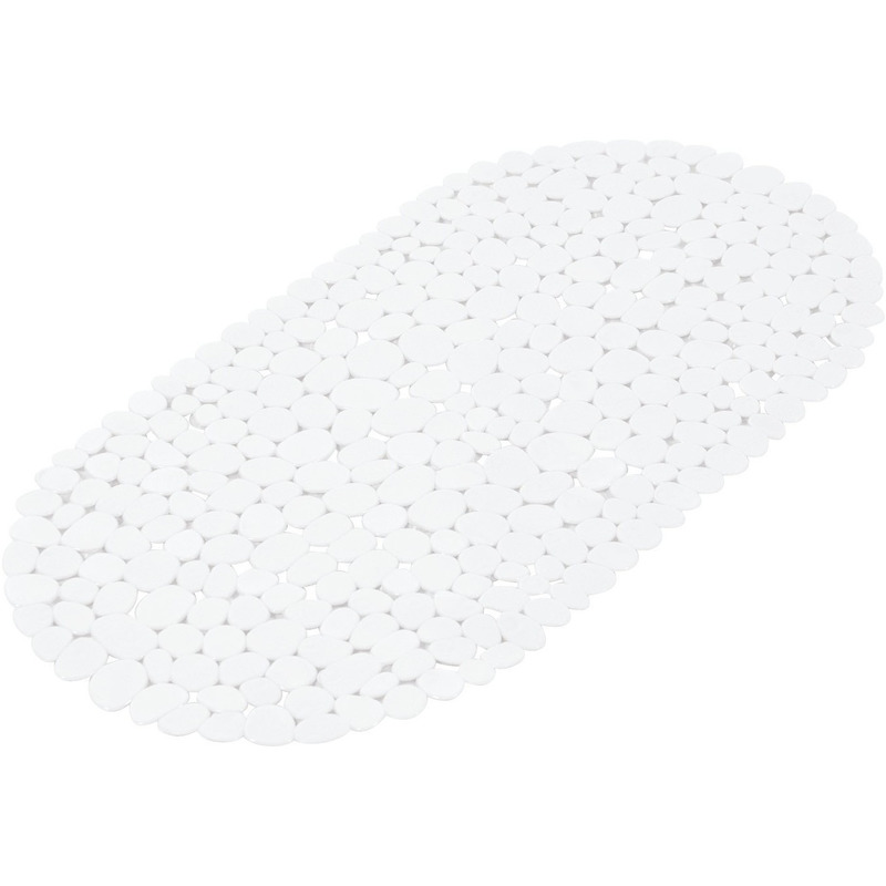 te anti-slip badmat 36 x 69 cm ovaal - Pebbles kiezels/kiezelstenen patroon - Badkuip mat - Schimmelbestendig - Grip mat voor in douche of bad - Wit