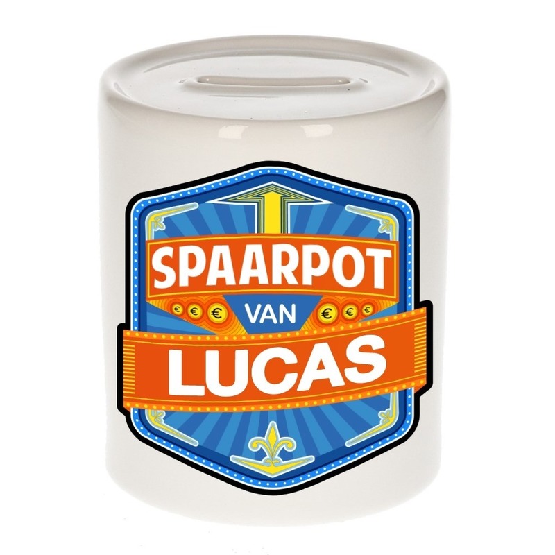 Bellatio Decorations Kinder spaarpot voor Lucas - keramiek - naam spaarpotten