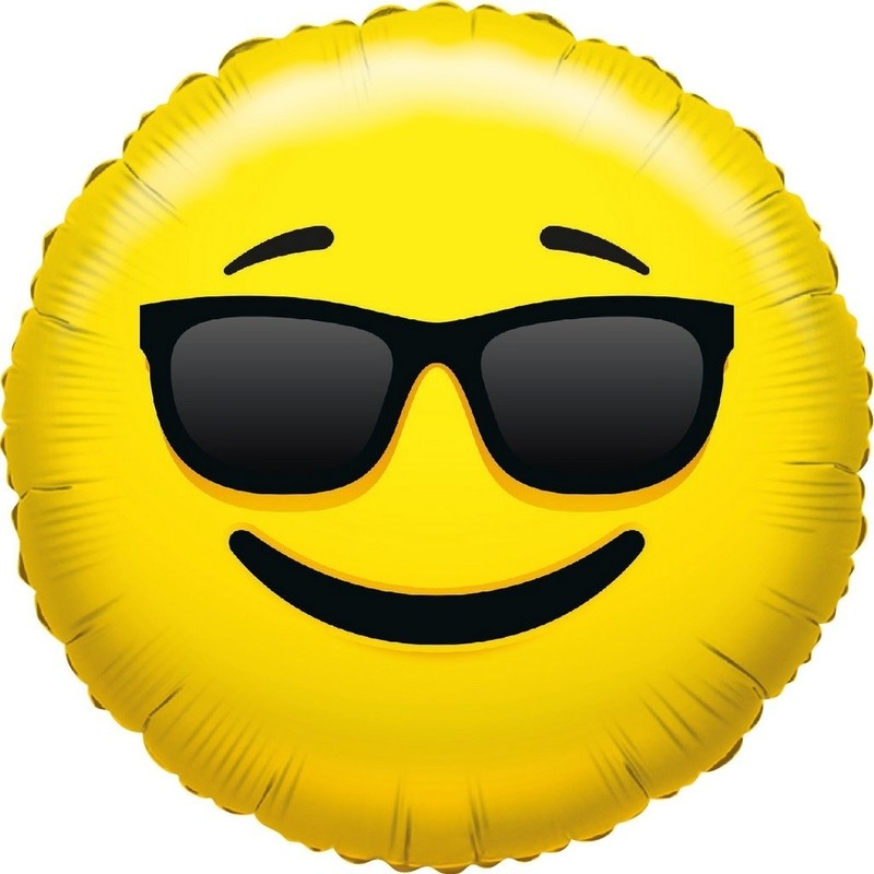 Folie ballon cool smiley 35 cm - Folieballon cool emoticon 35 cm - Geel