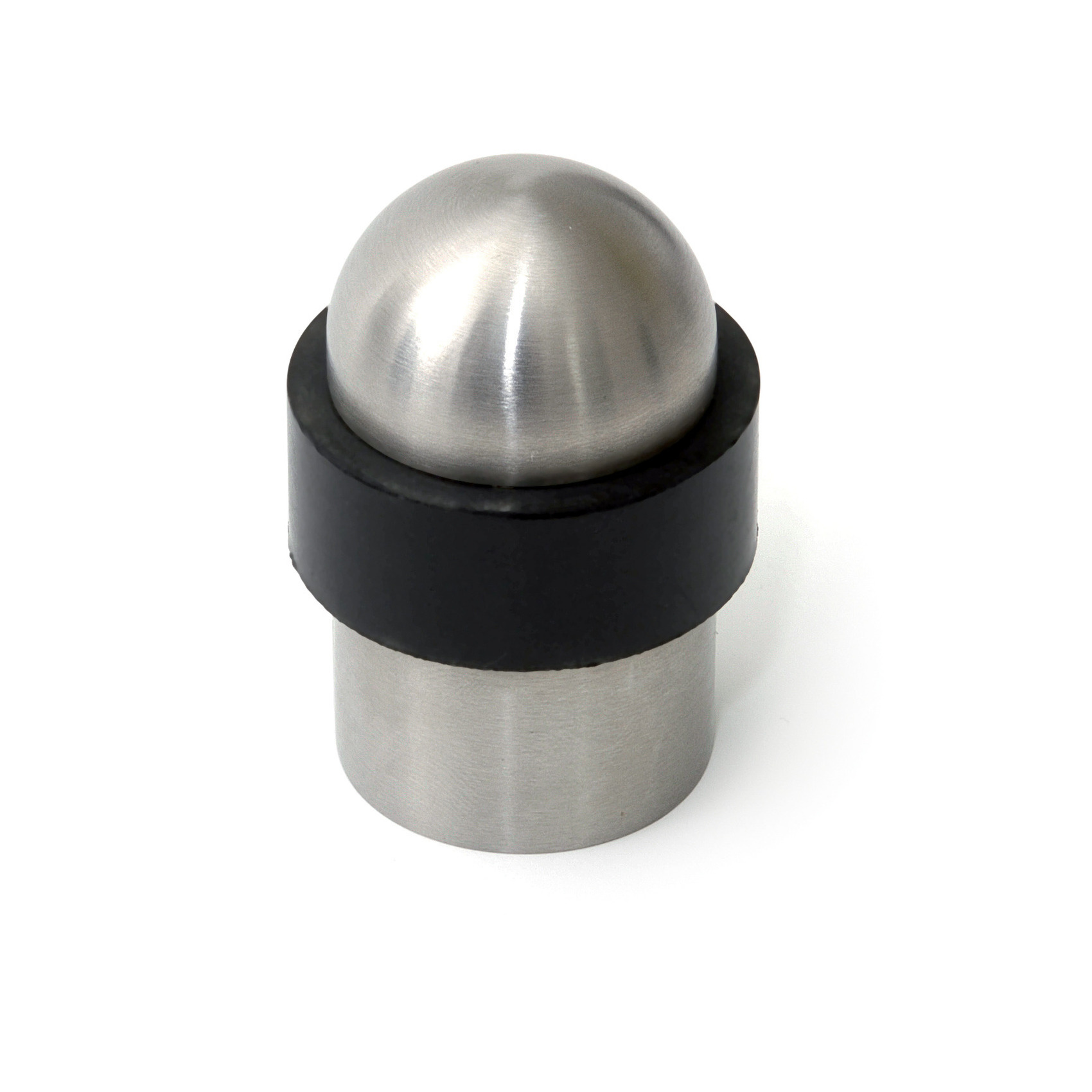 Bellatio Design 1x stuks deurstopper / deurstoppers met zwarte buffer - RVS - 5 x 3 cm - vloermodel hoog met ronde bovenkant - deurbuffers roestvast staal - Silver