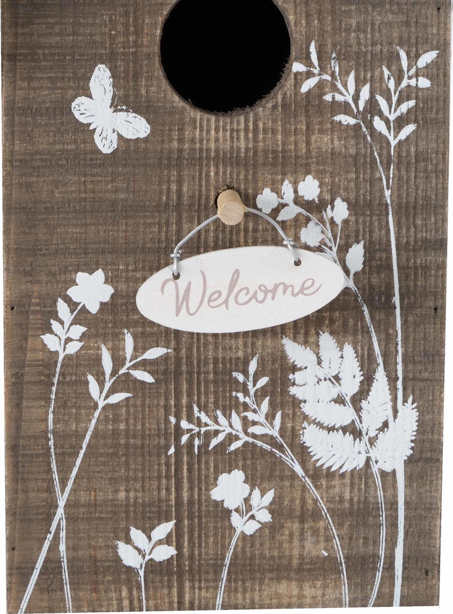 Vogelhuisje/nestkastjes Welcome hout 22 cm - Vogelhuisjes tuindecoraties - Bruin