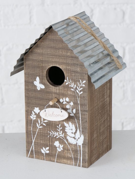 Vogelhuisje/nestkastjes Welcome hout 22 cm - Vogelhuisjes tuindecoraties - Bruin