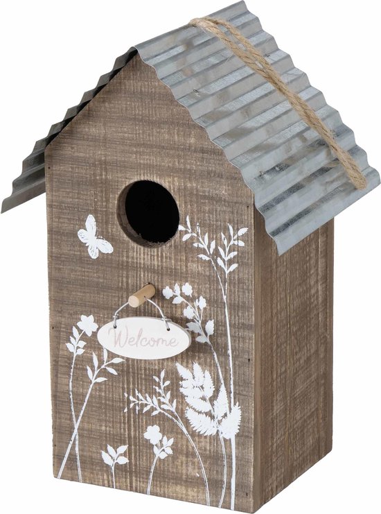 Vogelhuisje/nestkastjes Welcome hout 22 cm - Vogelhuisjes tuindecoraties - Bruin