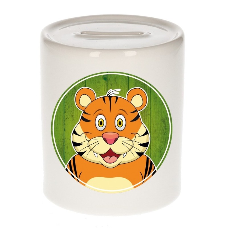 Bellatio Decorations Vrolijke tijger dieren spaarpot 9 cm - spaartijger - spaarpotten voor kinderen