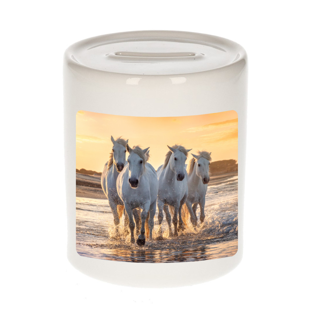 Bellatio Decorations Dieren wit paard foto spaarpot 9 cm jongens en meisjes - Cadeau spaarpotten paarden liefhebber
