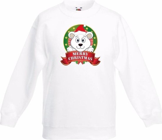 Bellatio Decorations Kerst sweater / trui voor kinderen met ijsbeer print - wit - jongens en meisjes sweater