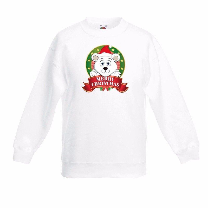 Bellatio Decorations Kerst sweater / trui voor kinderen met ijsbeer print - wit - jongens en meisjes sweater