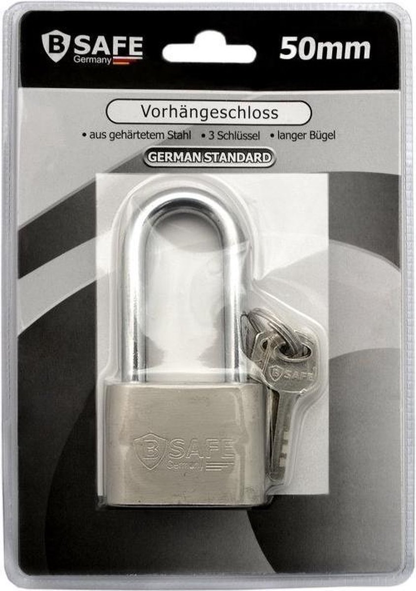 Hangslot van edelstaal 50 mm hoge beugel- sloten / fietssloten / bagageslot - Silver