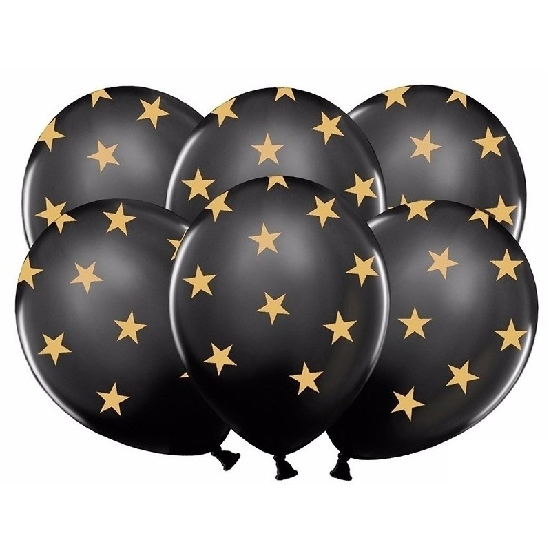 e ballonnen met gouden sterren - 6 st- kerst / oud en nieuw versiering - Zwart